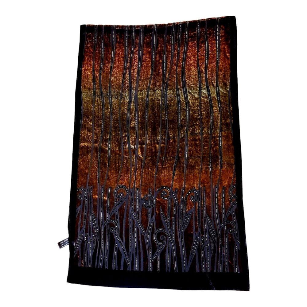 Womens Silk Velvet Scarf Oblong Black Brown Elegant Burn Out Multicolor Italian